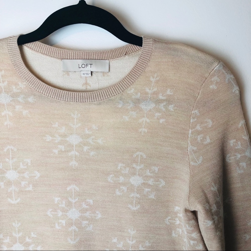 Loft Blush Nude Snowflake Sweater XS NWT